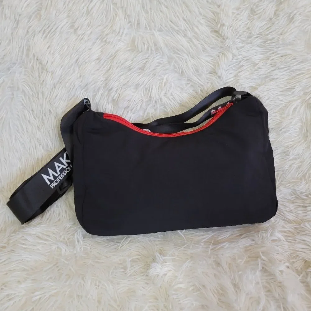 Make Up Forever Makeup Cosmetics Adjustable Over the Shoulder Zipper Black Bag